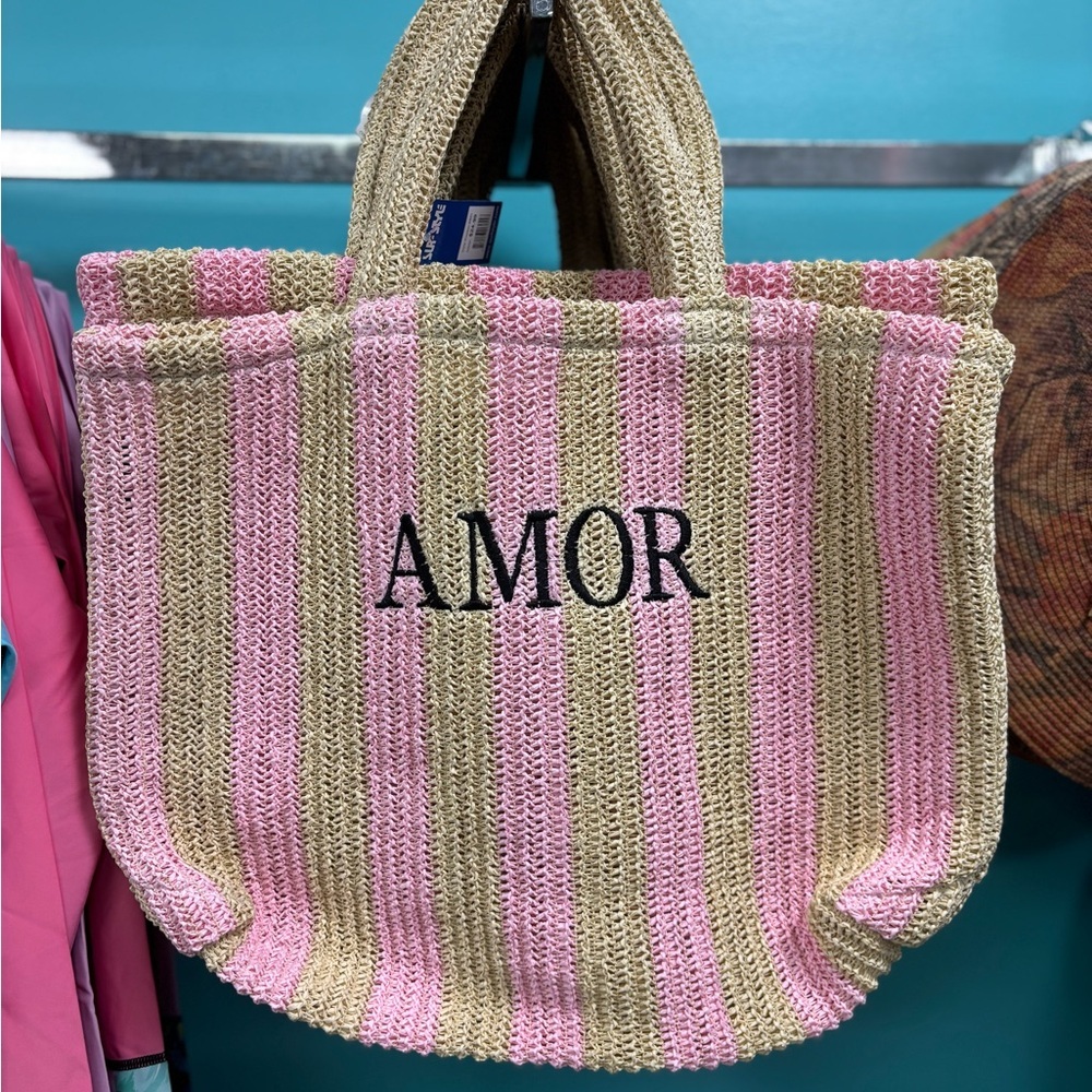 Surf Style Pink and Tan Striped Beach Tote Bag